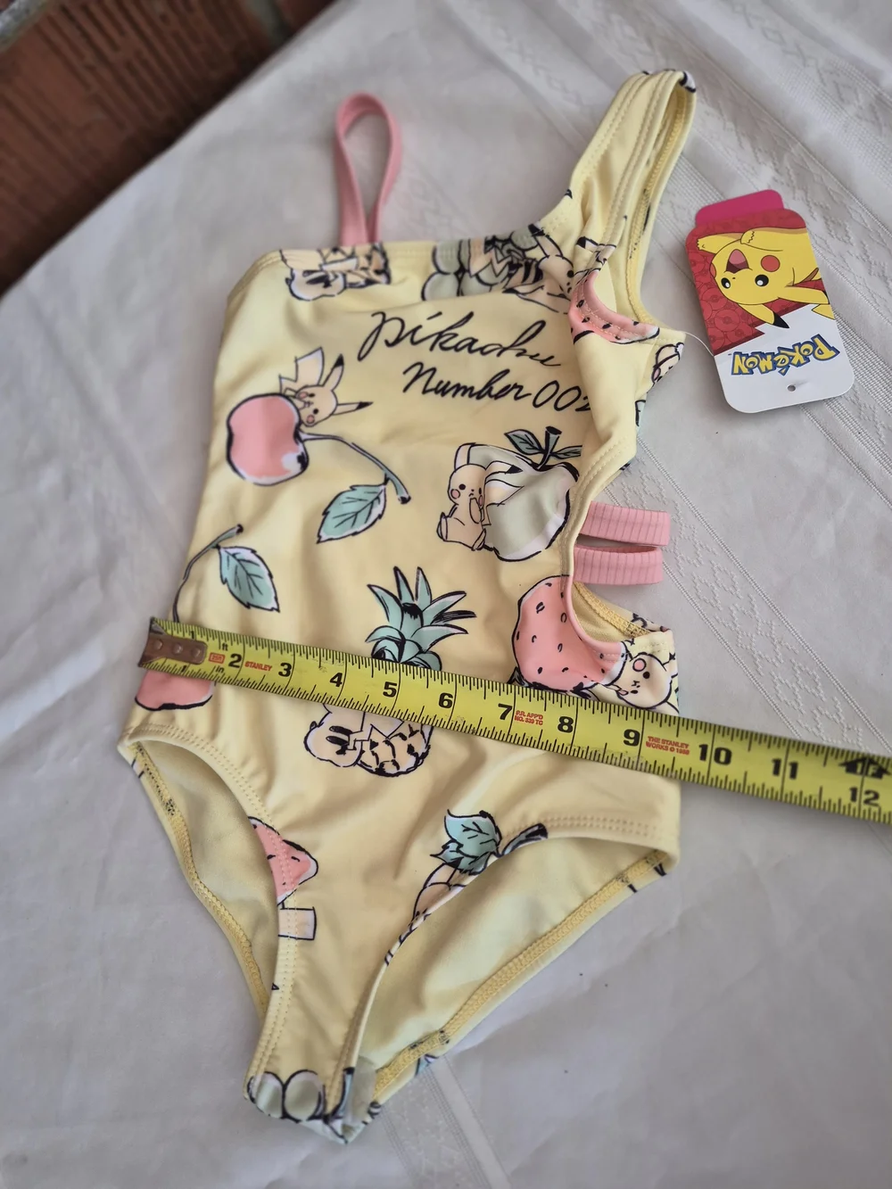 Pokemon Pikachu Yellow Fruit-Print Girls' One-Piece Swimsuit with Pink Straps